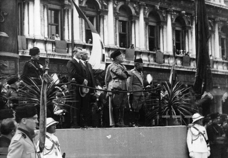 Hitler and Mussolini at the parade in Venice